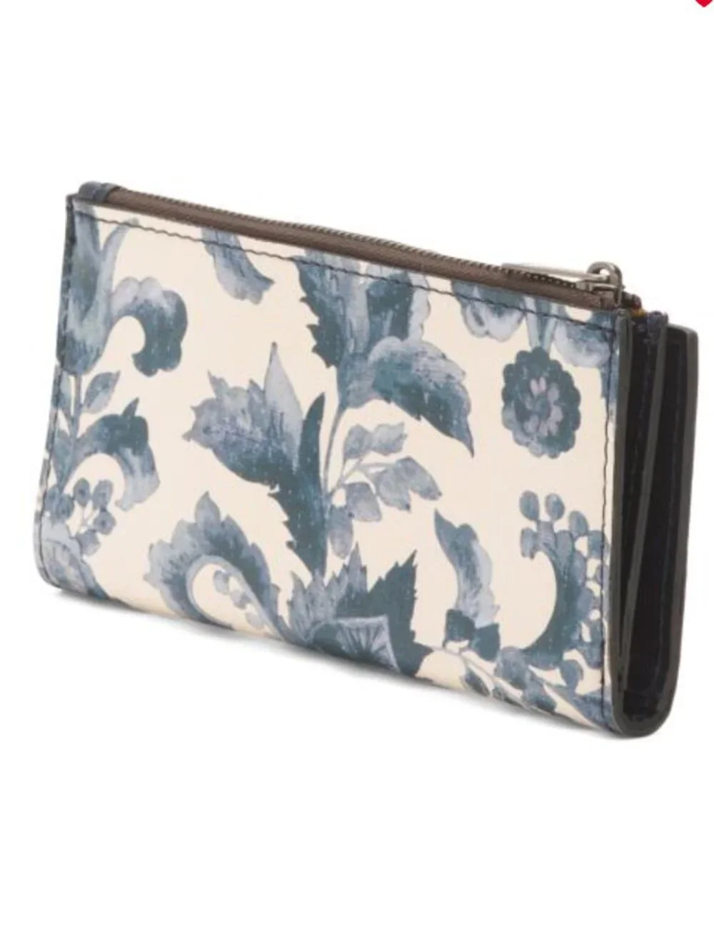Patricia Nash Nazari Floral Leather Bi-Fold Wallet RFID Renaiss Revival Blue